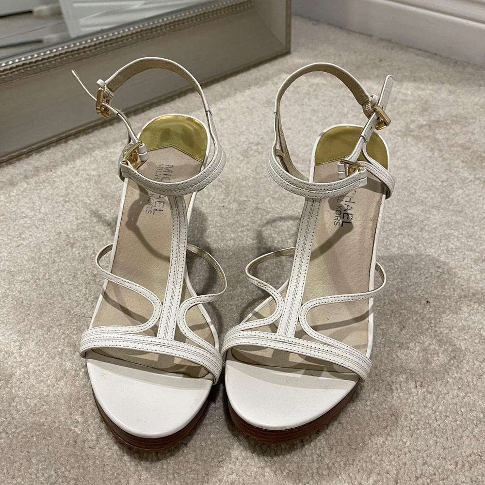 White and Tan Michael Kors Heels